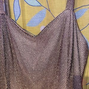 Metallic gold vintage dress with slit.